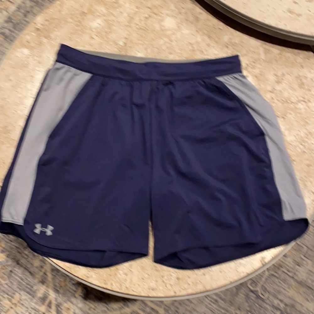 Under Armor athletic shorts. Size L. Blue with grey.